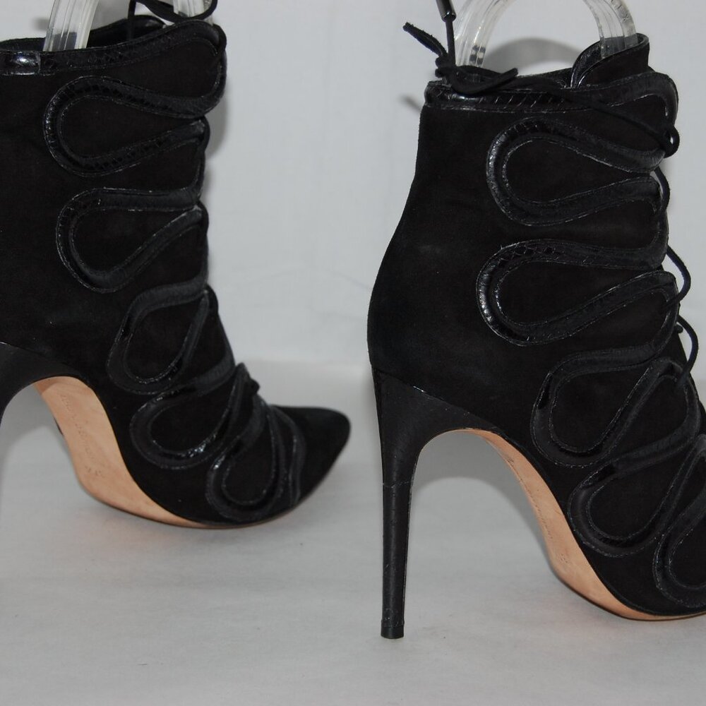Alexandre Birman Black Suede Lace-Up Ankle Booties - Picture 12 of 13